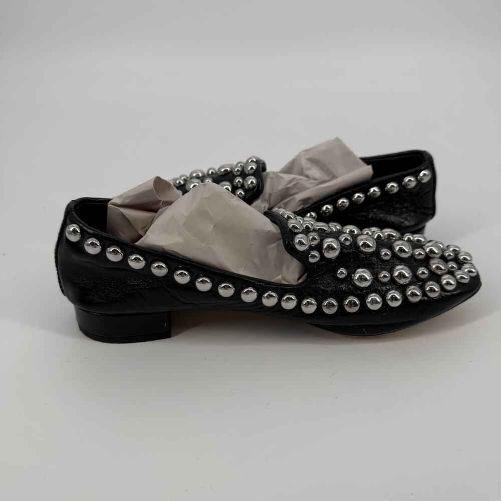 Zara Women's Black Leather Studded Block Heel Loafers Shoes Size 36 - Picture 5 of 9